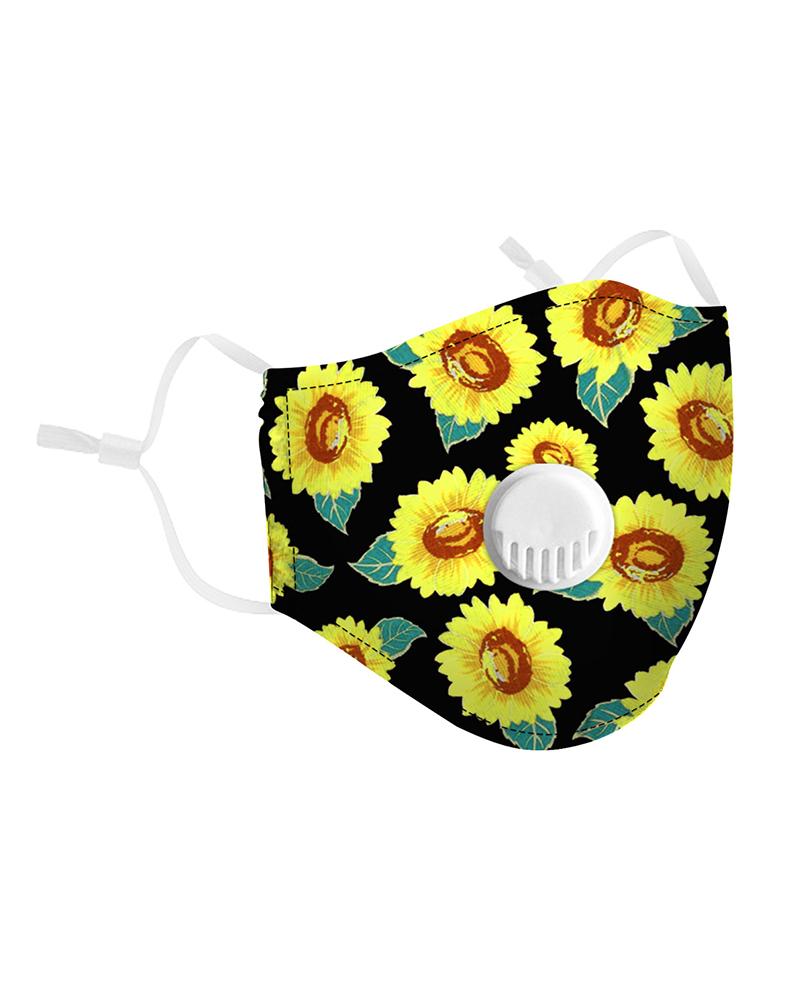 

Sunflower Print Breathing Washable Valve Face Mask (2 filters as gift, Yellow