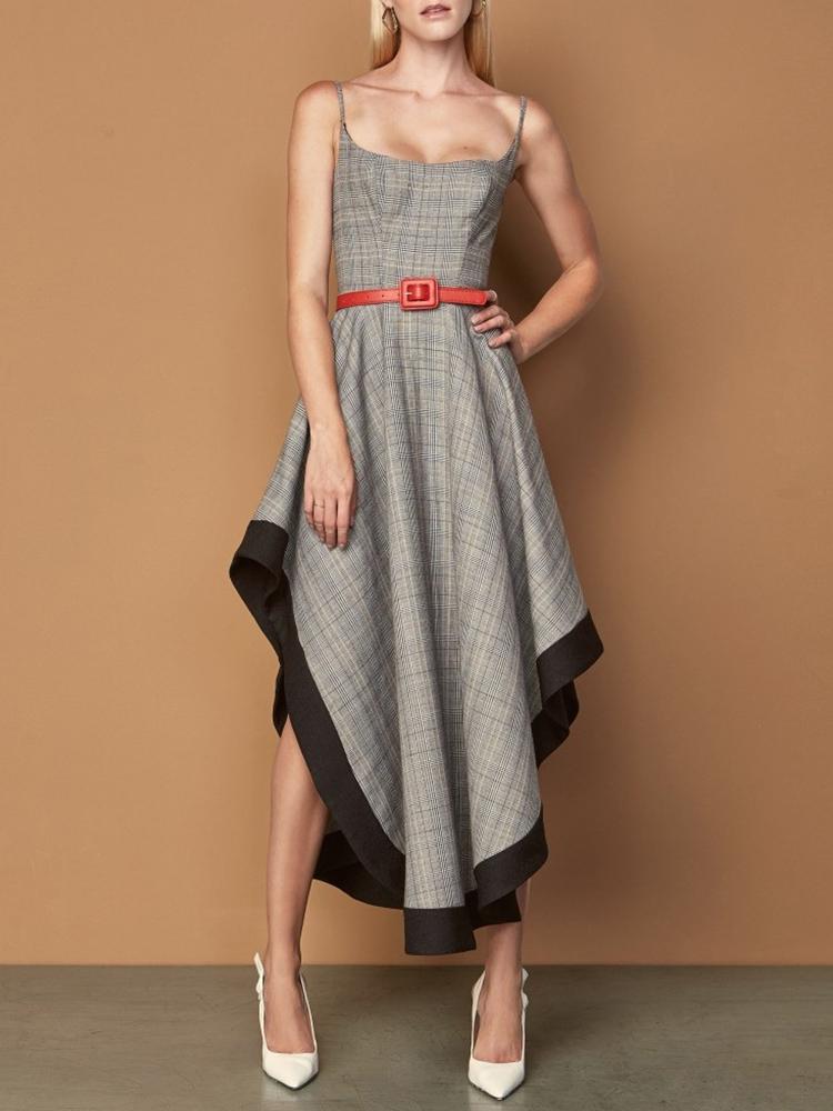 

Fashion Spaghetti Strap Grid Irregular Dress, Multicolor