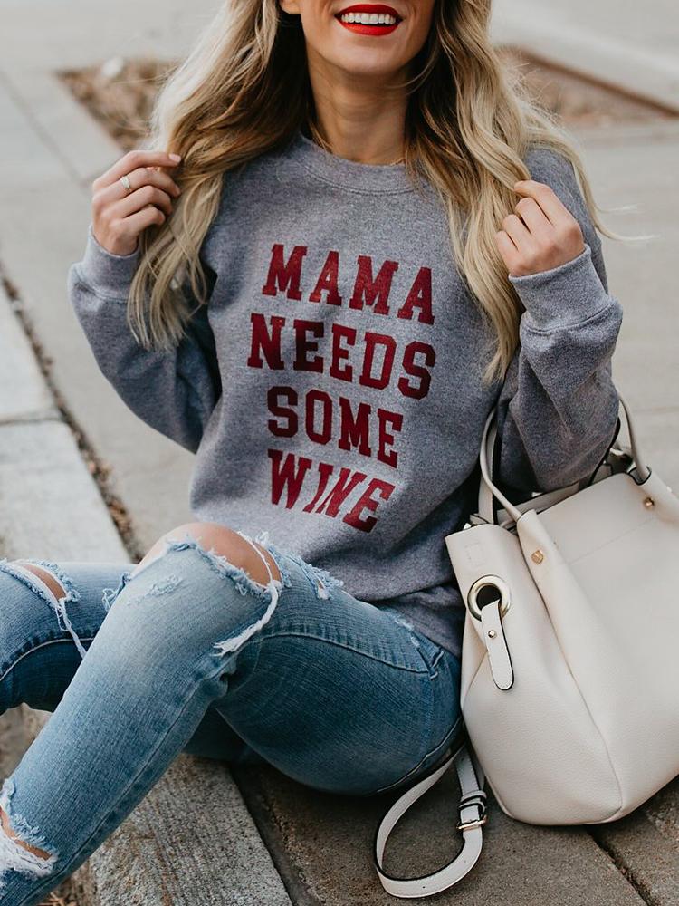 

Letter Print Casual Sweatshirt, Gray