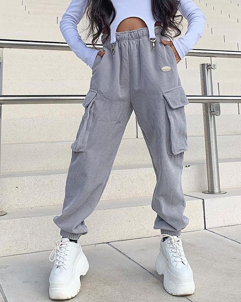 

Plain Pocket Design Cargo Pants, Gray