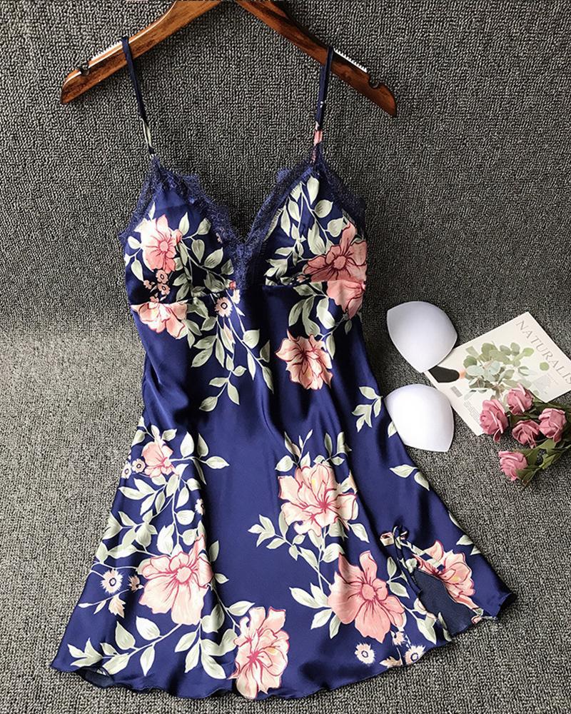 

Floral Print Spaghetti Strap Cami Dress, Dark blue