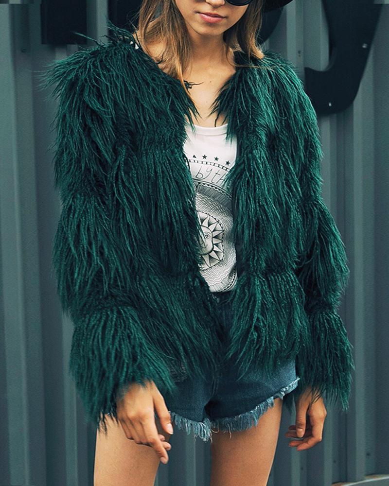 

Faux Fur Long Sleeve Jacket, Green