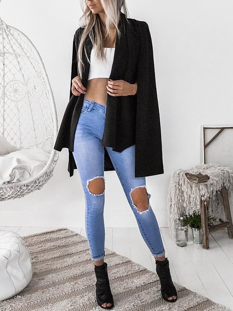 

Trendy Cape Sleeve Blazer Coat, Black