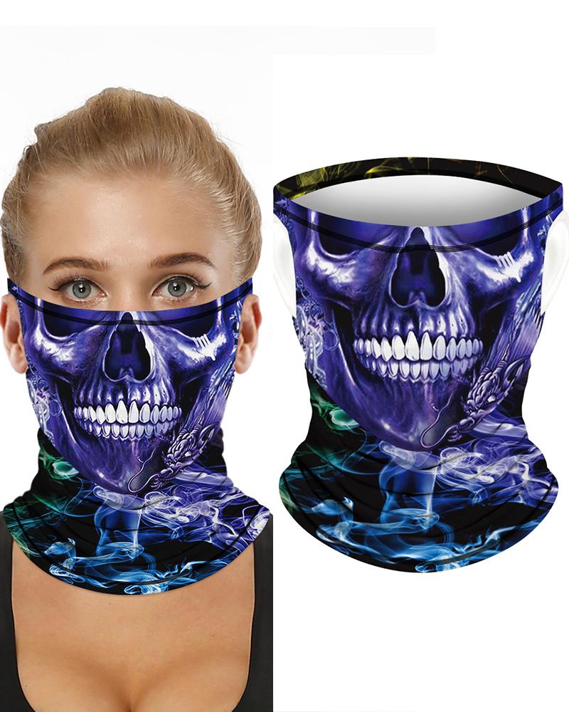 

Skull Print Breathable Ear Loop Face Bandana Headwrap, Dark blue