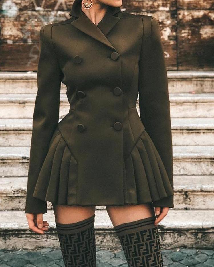 

Double Breast Pleated Blazer Dress, Army green