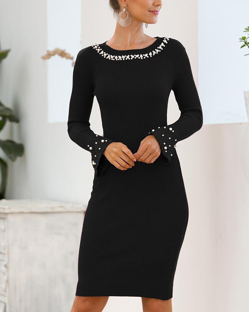

Round Neck Bodycon Jumper Dress, Black