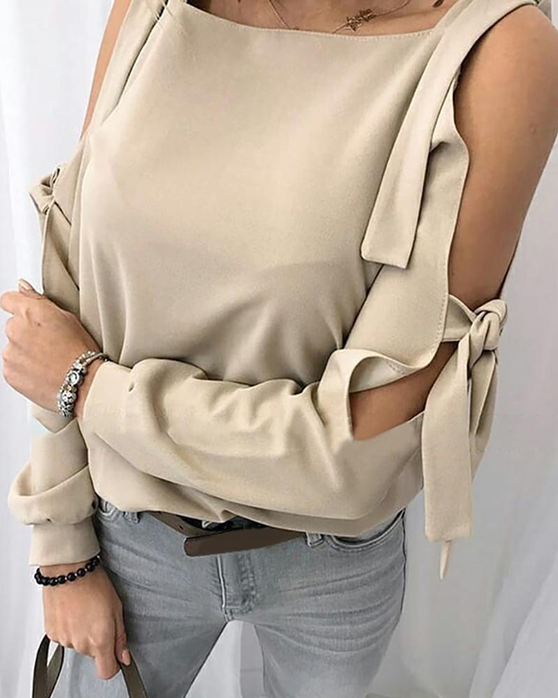 

Cold Shoulder Solid Casual Blouse, Apricot