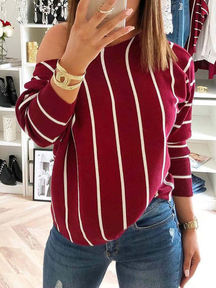 

Contrast Stripes Round Neck Long Sleeve T-Shirt