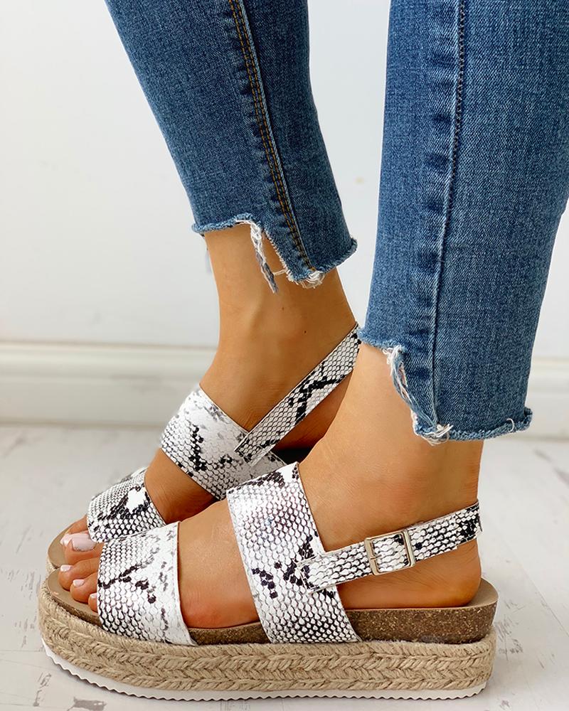 

Peep Toe Espadrille Platform Sandals, Snakeskin