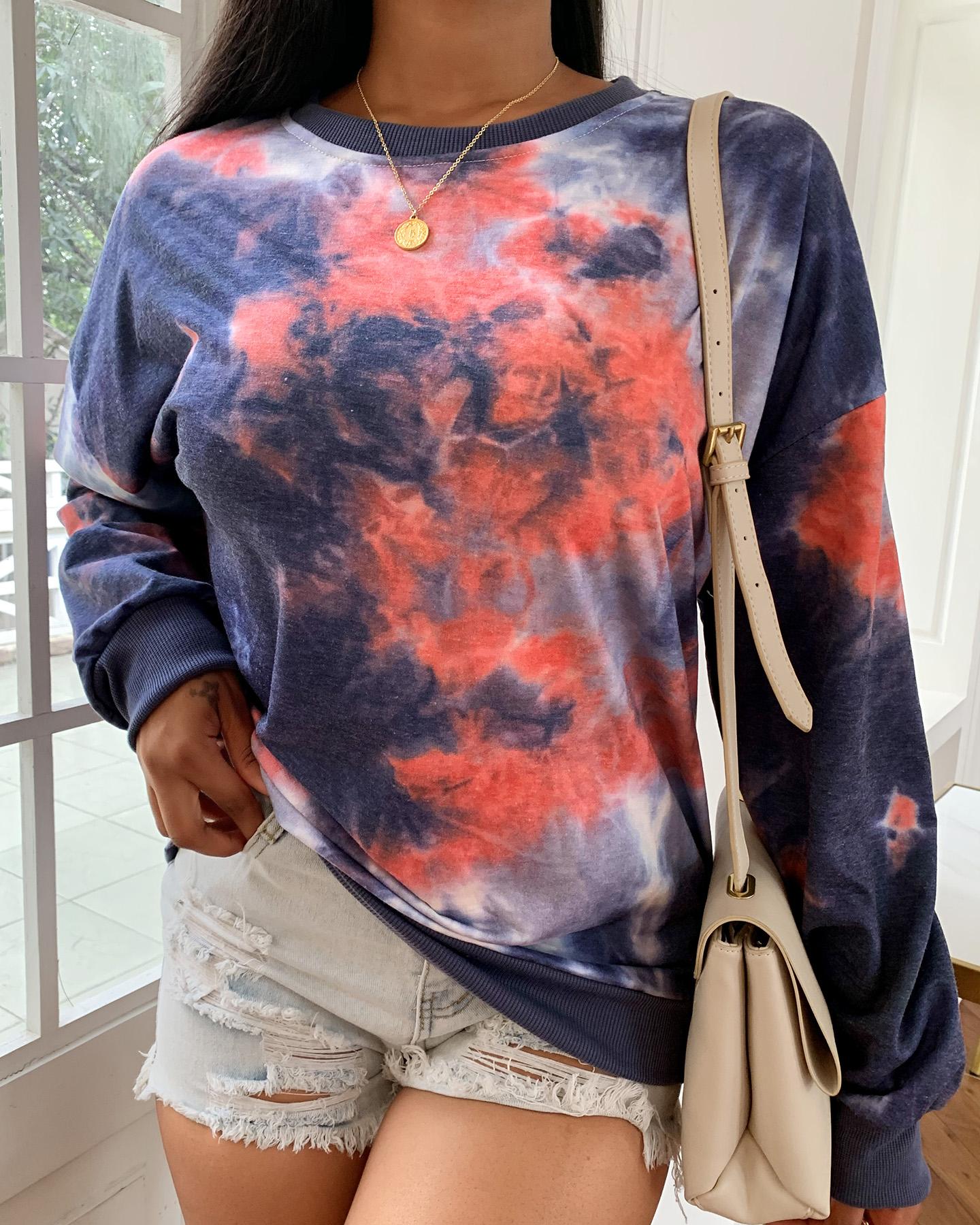 

Tie Dye Print Long Sleeve Casual Sweatshirt, Black