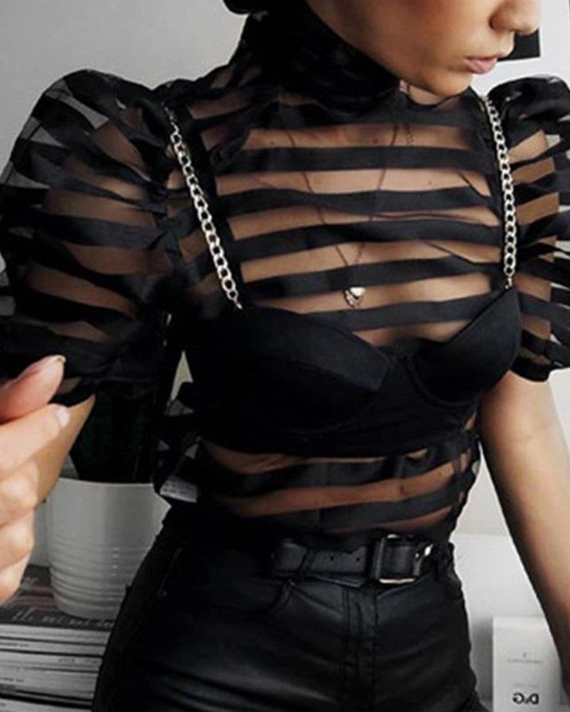 

High Neck Mesh Bandage Top, Black