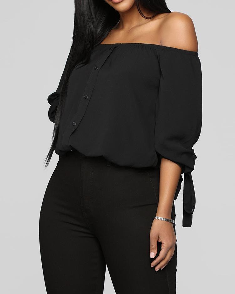 

Off Shoulder Tied Cuff Blouse