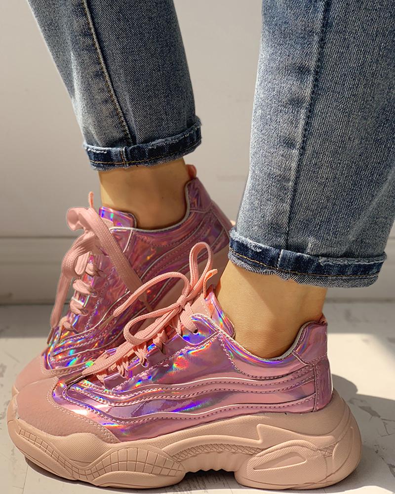 

Colorful Patchwork Lace-Up Sneakers