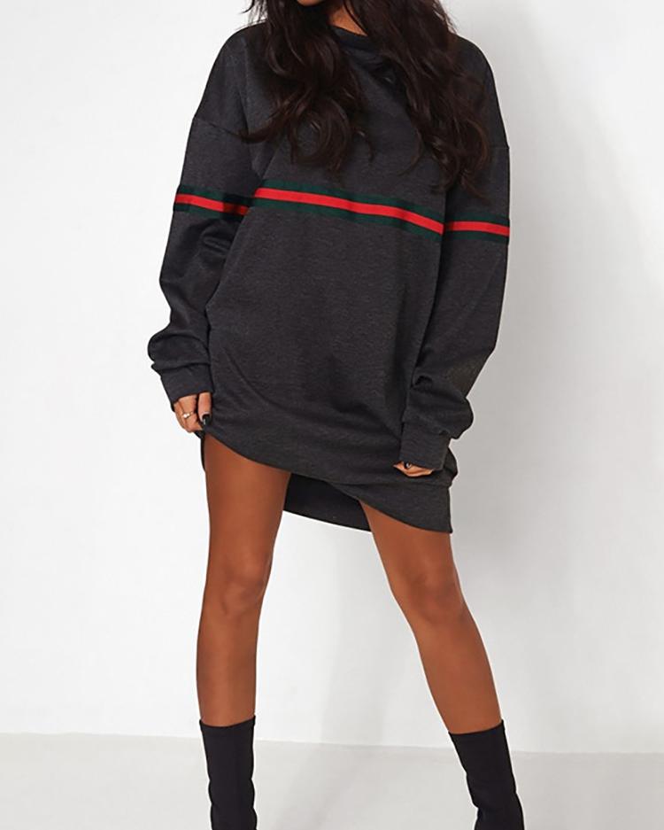 

Fashion Contrast Stripes Sweatshirt Casual Dress, Black