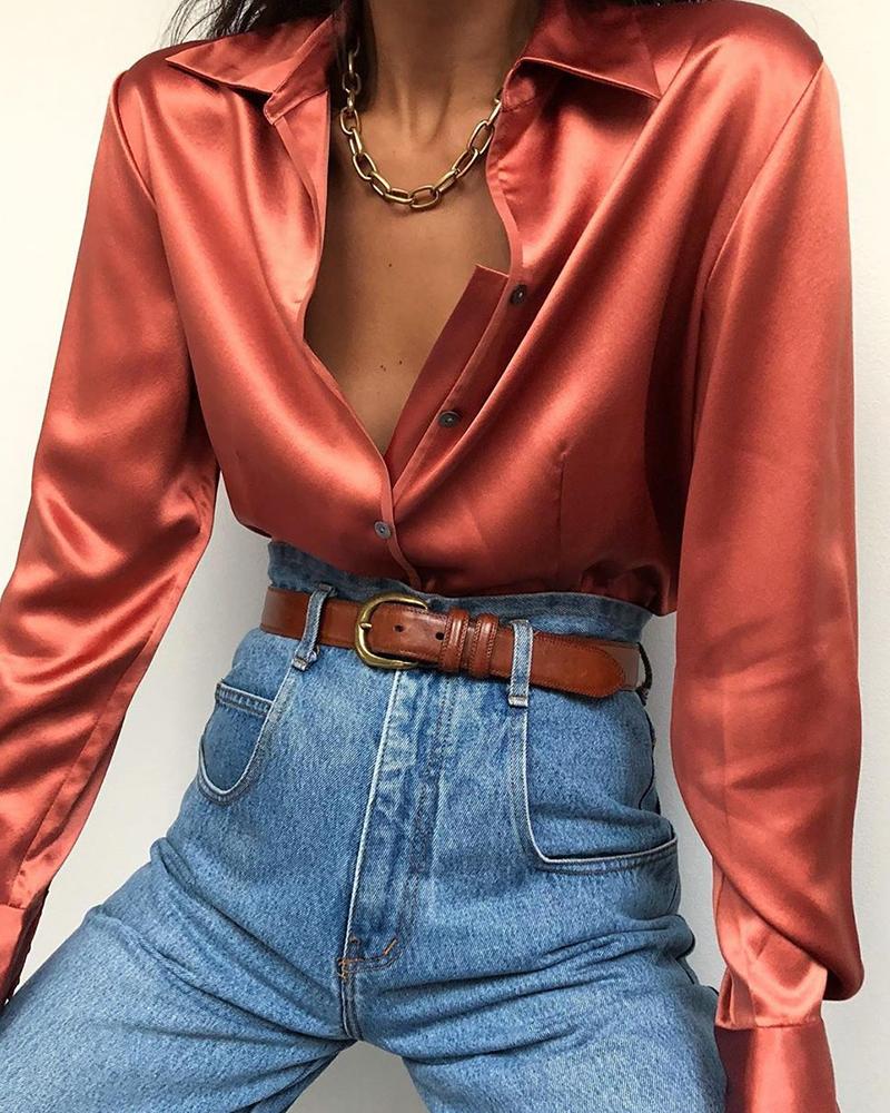 

Solid Long Sleeve Casual Shirt, Red