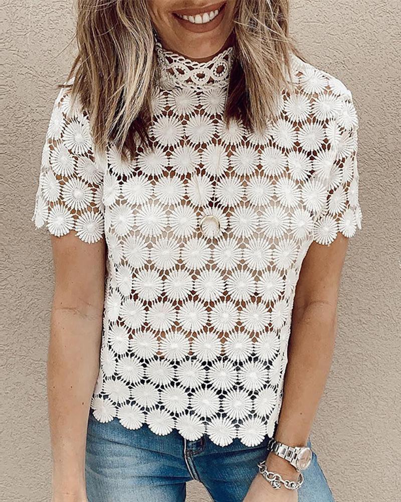 

Hollow Out See-through Lace Top, White