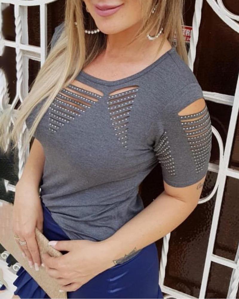 

Studded Burnout Short Sleeve T-Shirt, Gray