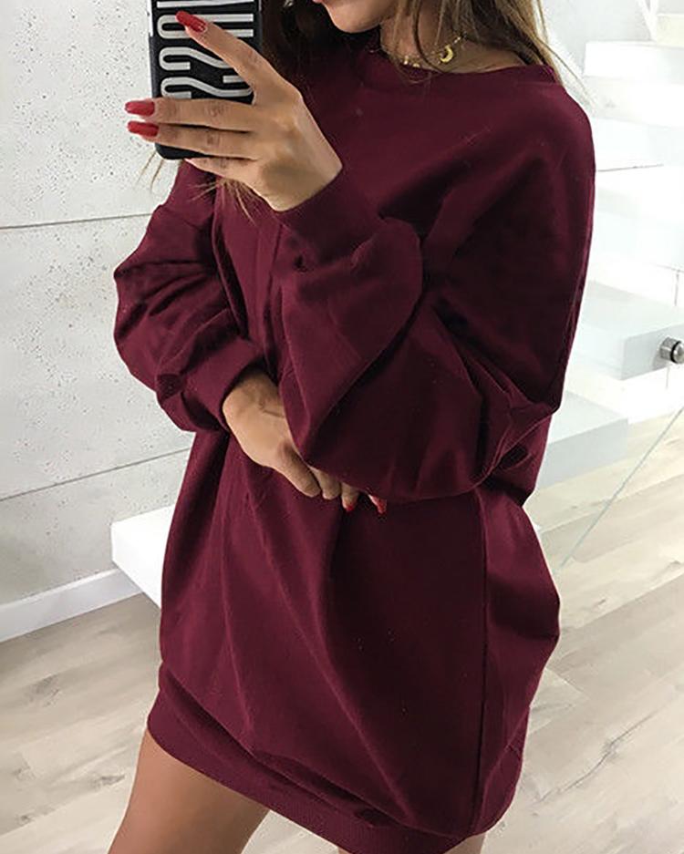 

Solid Long Sleeve Casual Sweatshirt Dress, Wine red