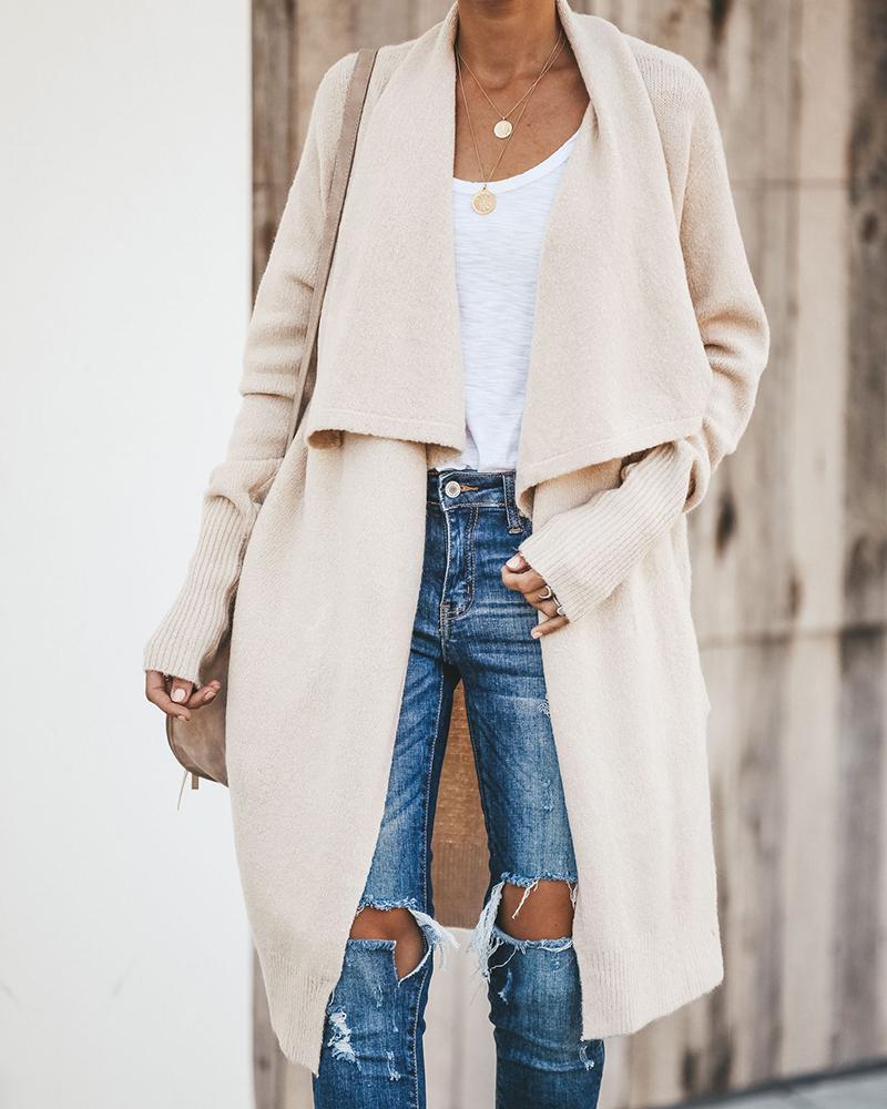 

Solid Long Sleeve Loose Cardigans, Apricot