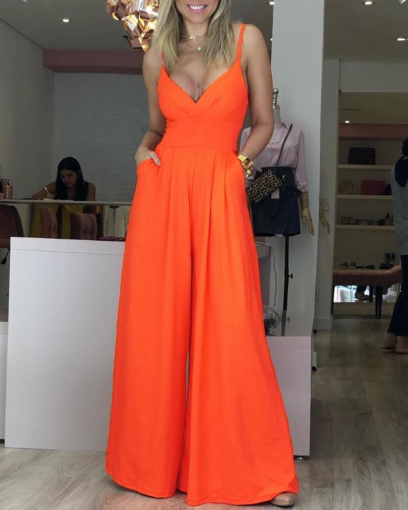 

Spaghetti Strap Wide Leg Jumpsuit, Orange