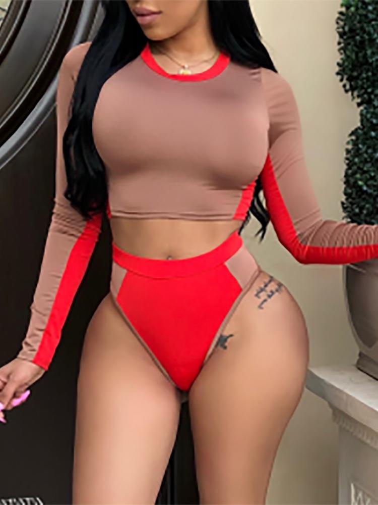 

Contrast Color Splicing Long Sleeve Bikini Sets