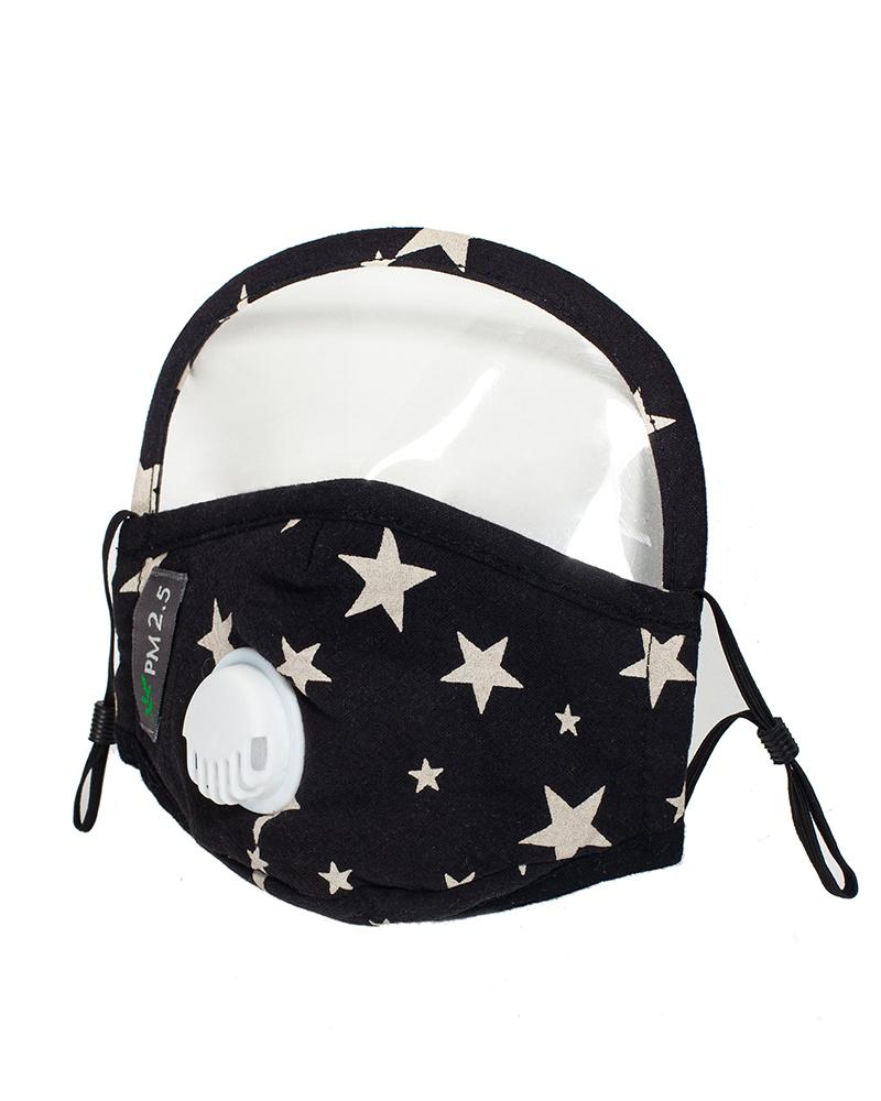 

Star Print Valve Outdoor Face Mask With Eyes Shield, Black