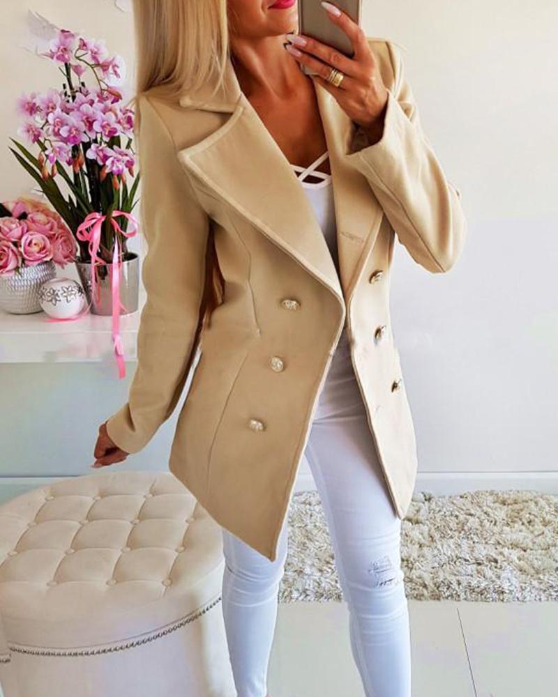 

Solid Long Sleeve Buttoned Blazer, Khaki