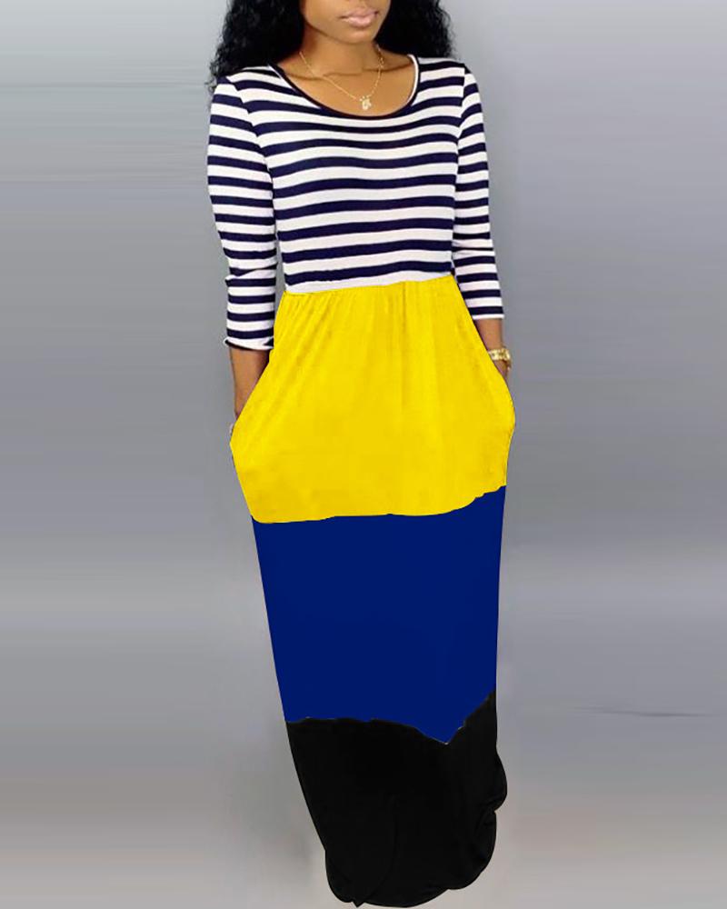 

Striped Color Block Insert Maxi Dress, Yellow