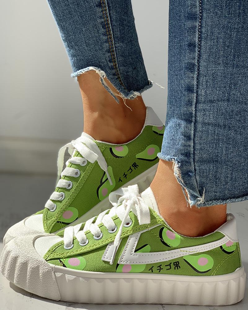 

Colorblok Patchwork Lace-Up Casual Sneakers, Green