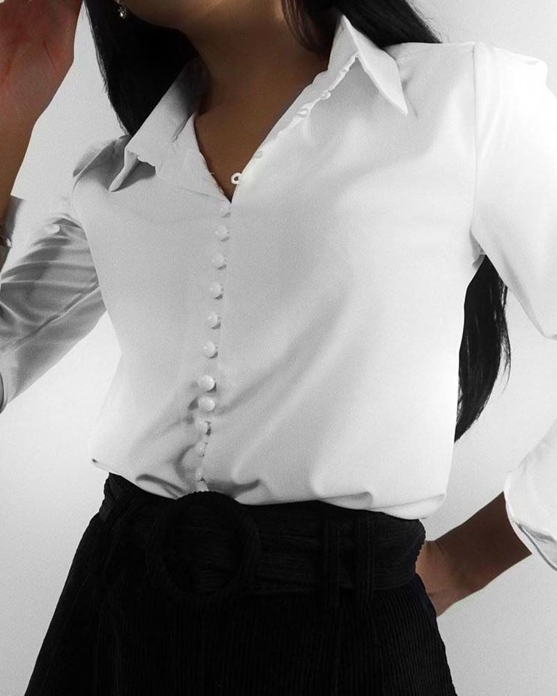 

Button Design Casual Blouse, White