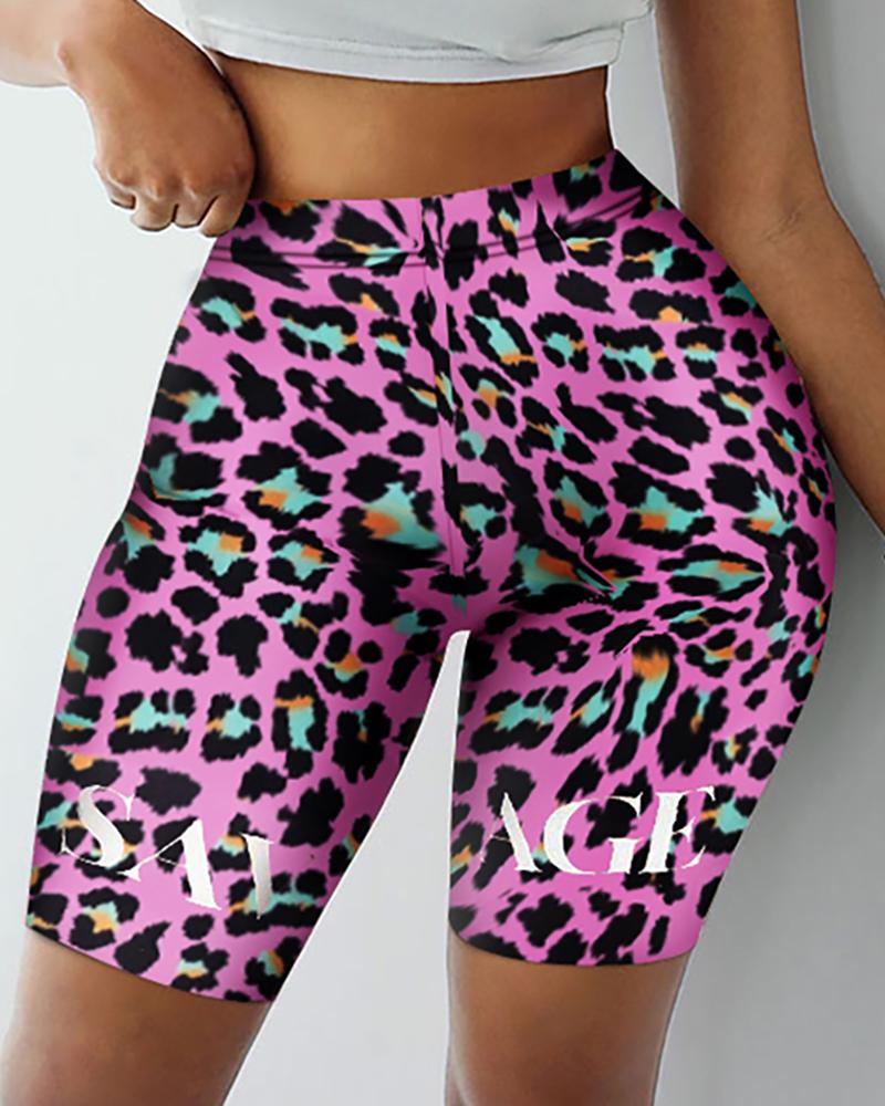 

Cheetah Letter Print High-Rise Biker Shorts, Multicolor