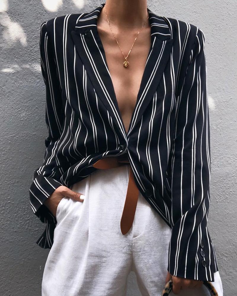 

Long Sleeve Striped Blazer Shirt