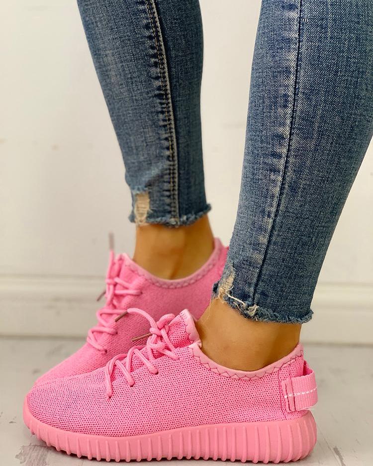 

Net Surface Breathable Lace-Up Sneakers, Pink
