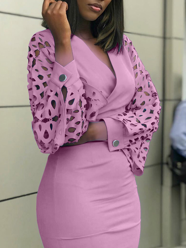 

Hollow Out Trim Long Sleeve Dress