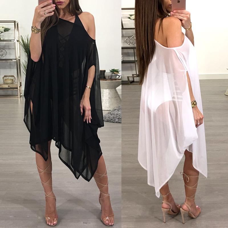 

Sexy Skew See Through Asymmetric Trim Cover Up, Black