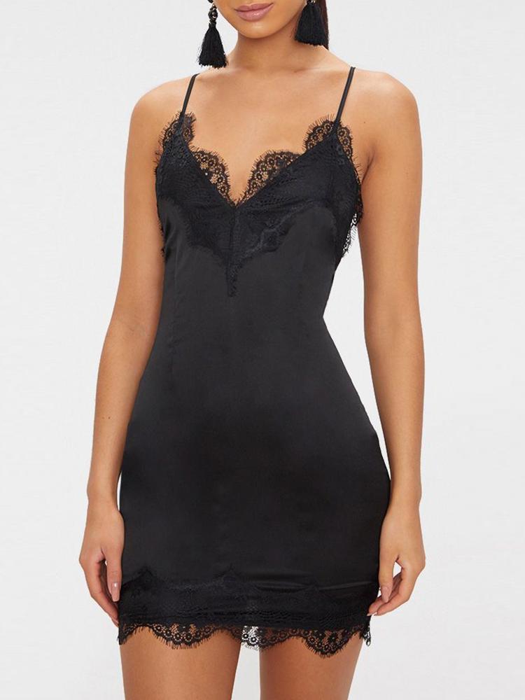 

Eyelash Lace Splicing Backless Dress