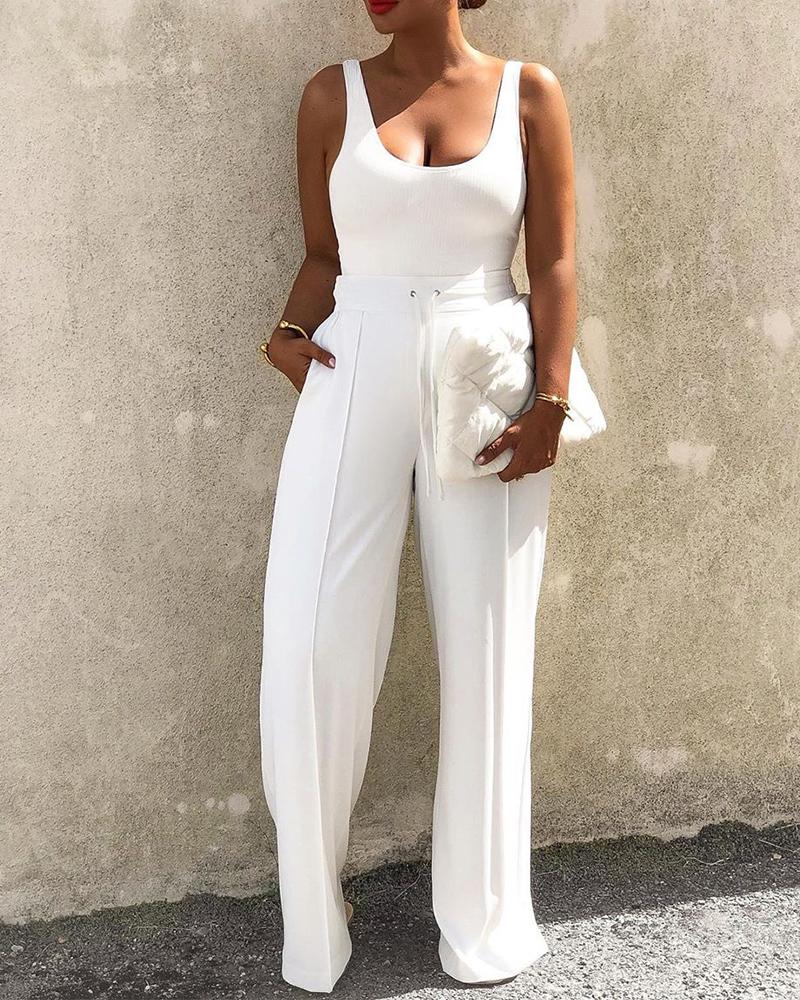 

High Waist Drawstring Pants, White