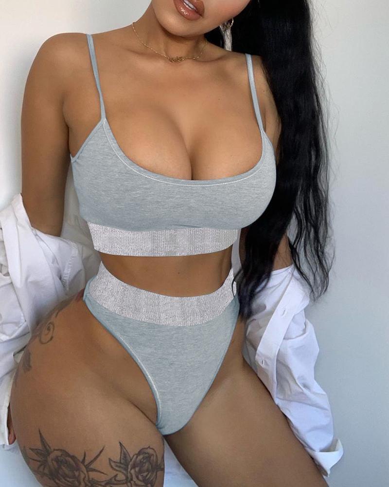 

Colorblock Spaghetti Strap U Neck Bra Set, Gray