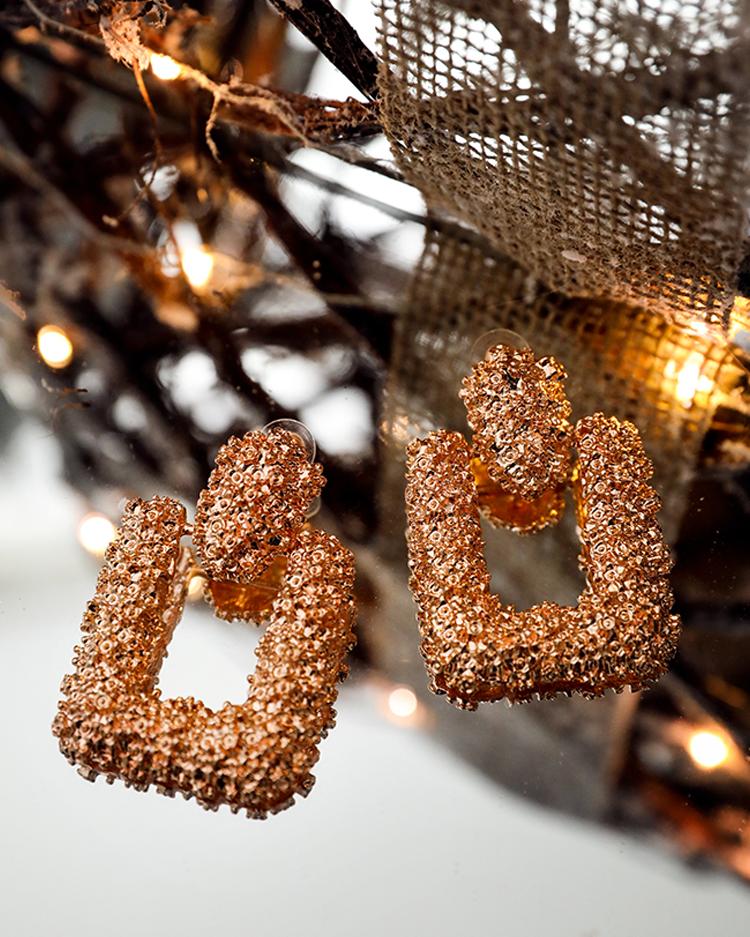 

Textured Geometric Dangle Earrings, Gold