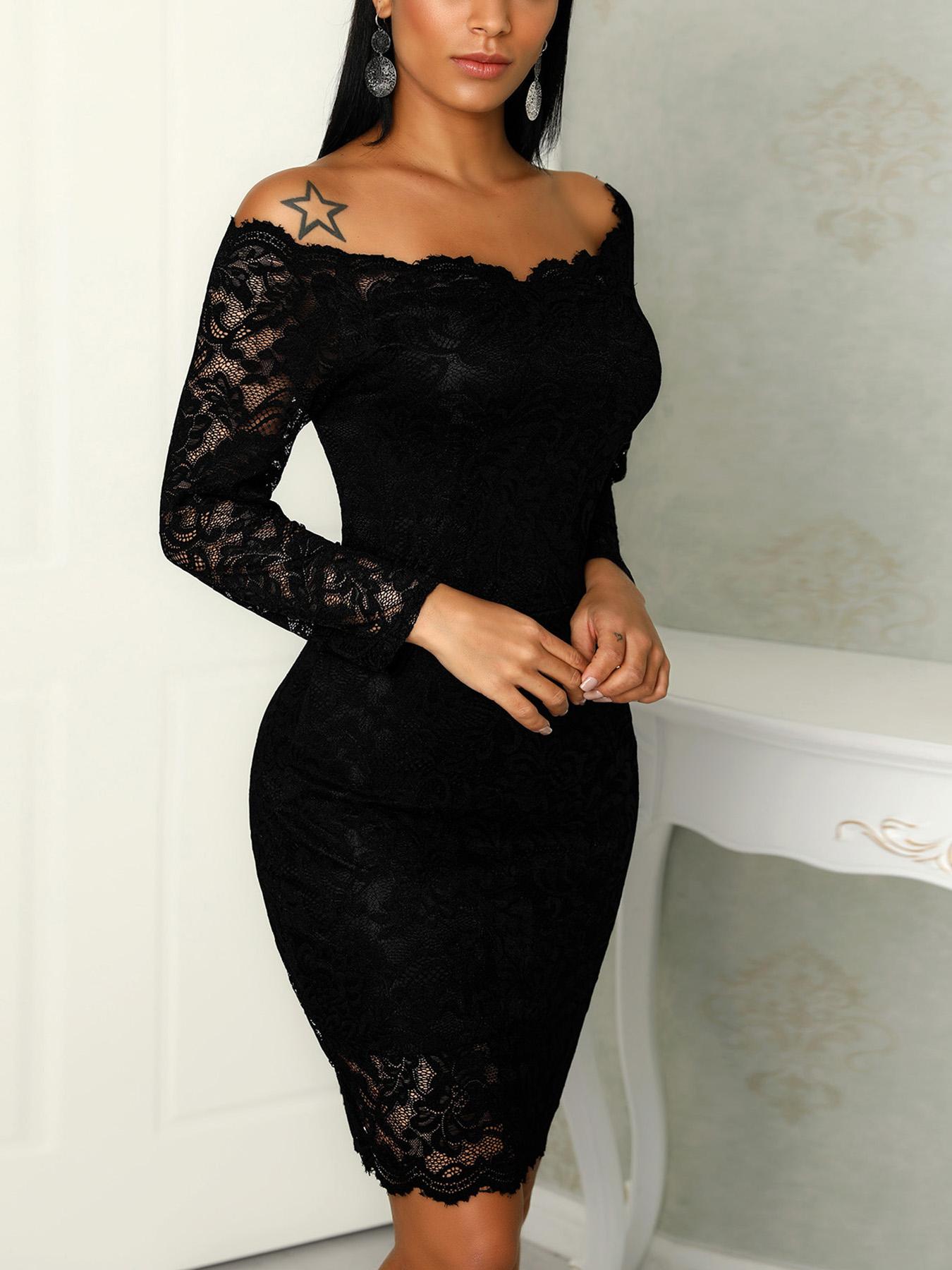 

Lace Crochet Slash Neck Bodycon Dress
