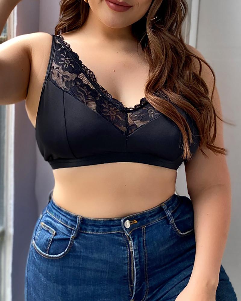 

Plus Size Crochet Lace Backless Bralette, Black