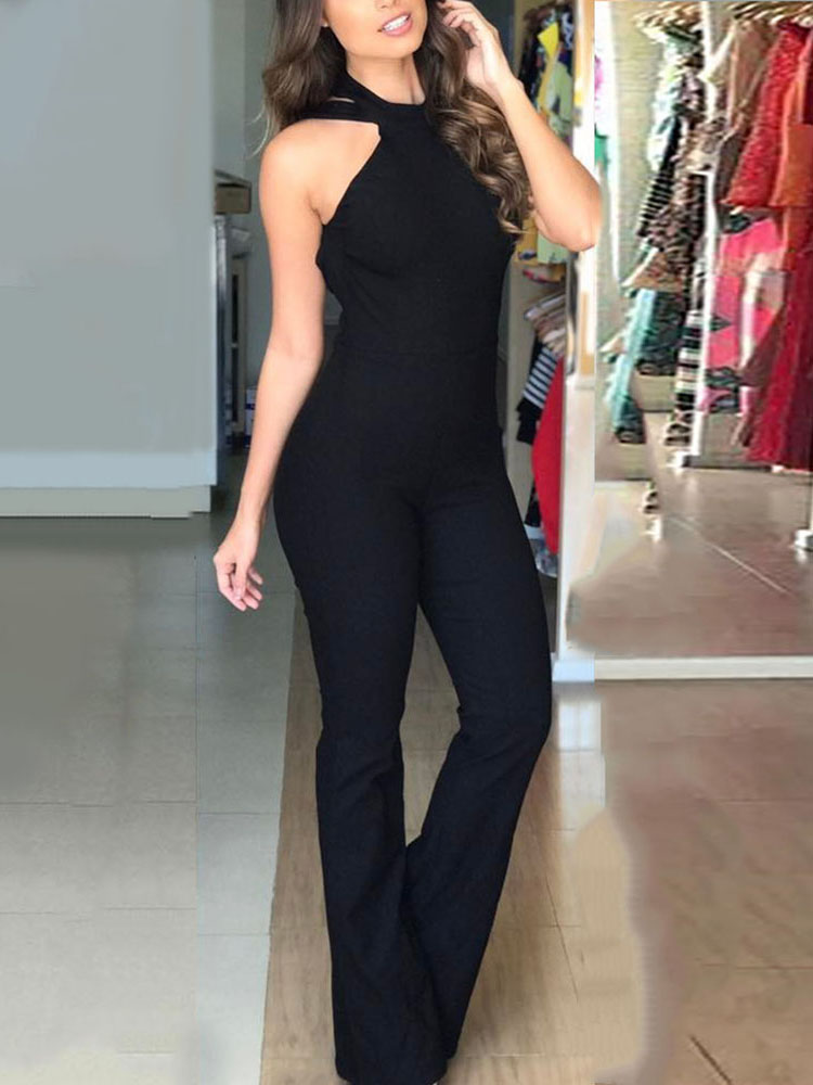 

Halter Bandage Back Flared Jumpsuit, Black