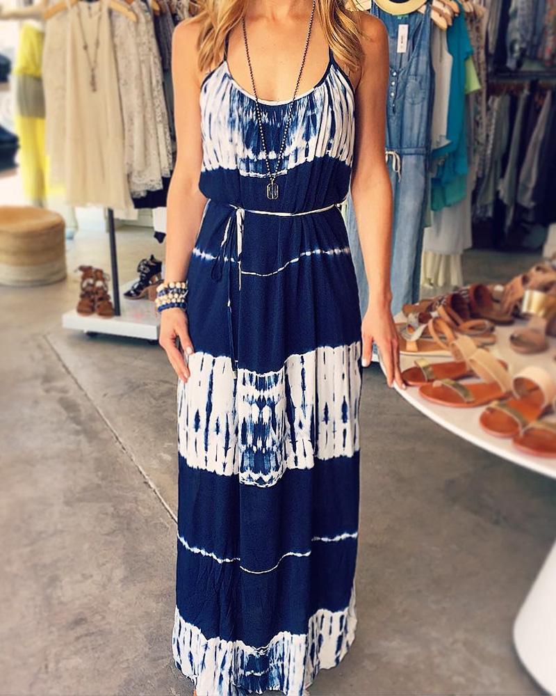 

Spaghetti Strap Tie Dye Print Maxi Dress, Dark blue
