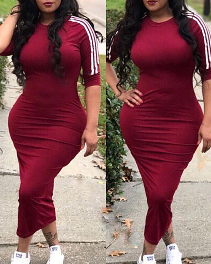 

White Stripes Maxi Bodycon Dress, Wine red