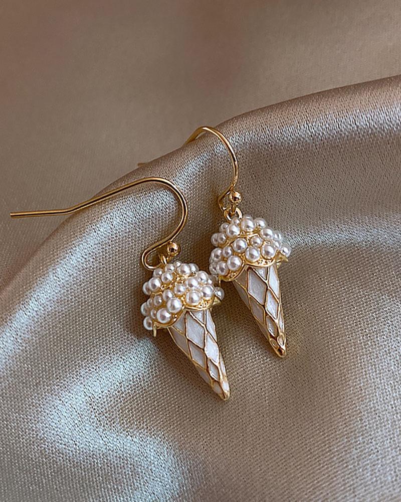 

Ice-cream Pattern Beaded Chic Earrings, Gold