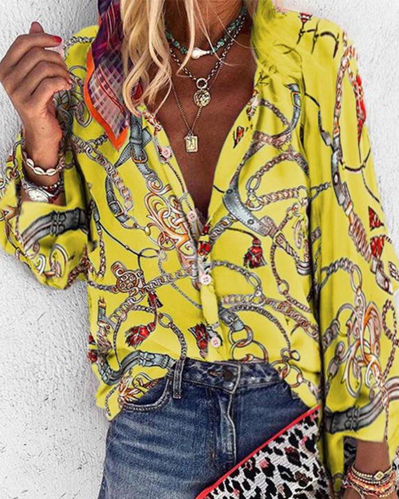 

Chains Print Long Sleeve Blouse