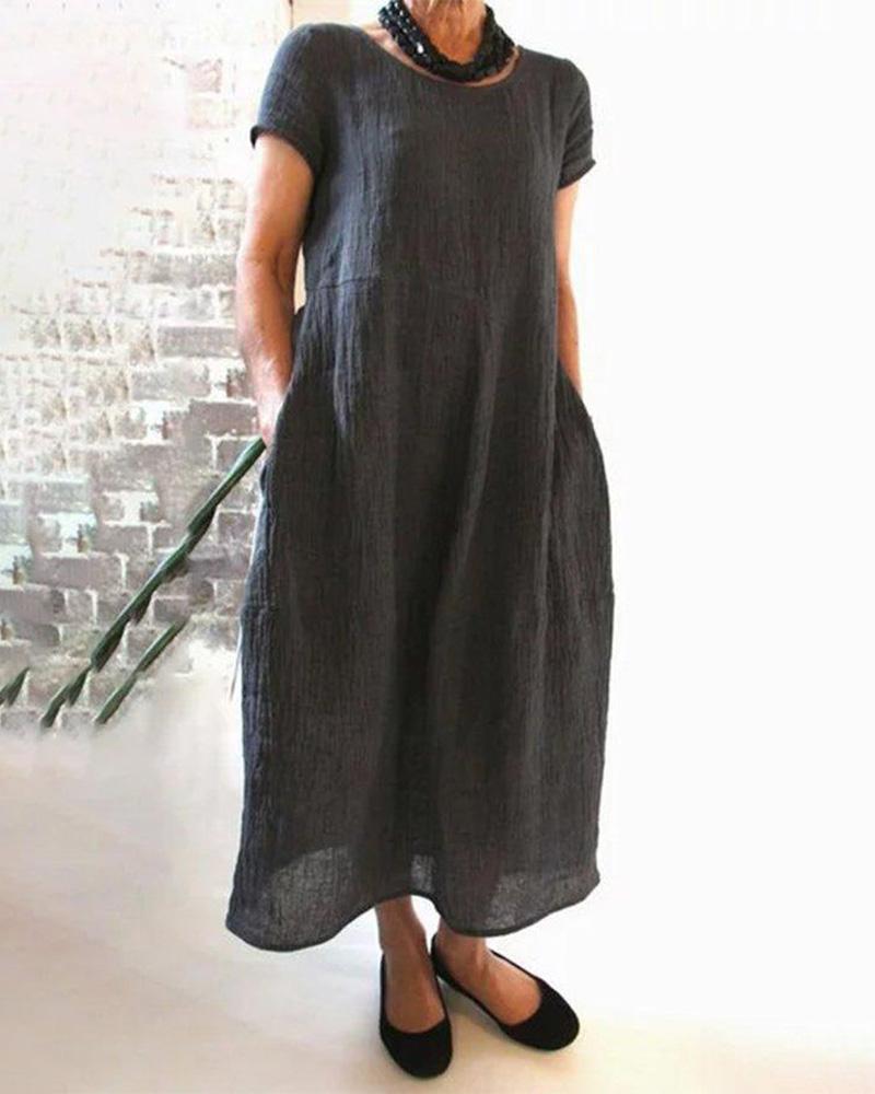 

Short Sleeve Pocket Design Casual Dress, Black