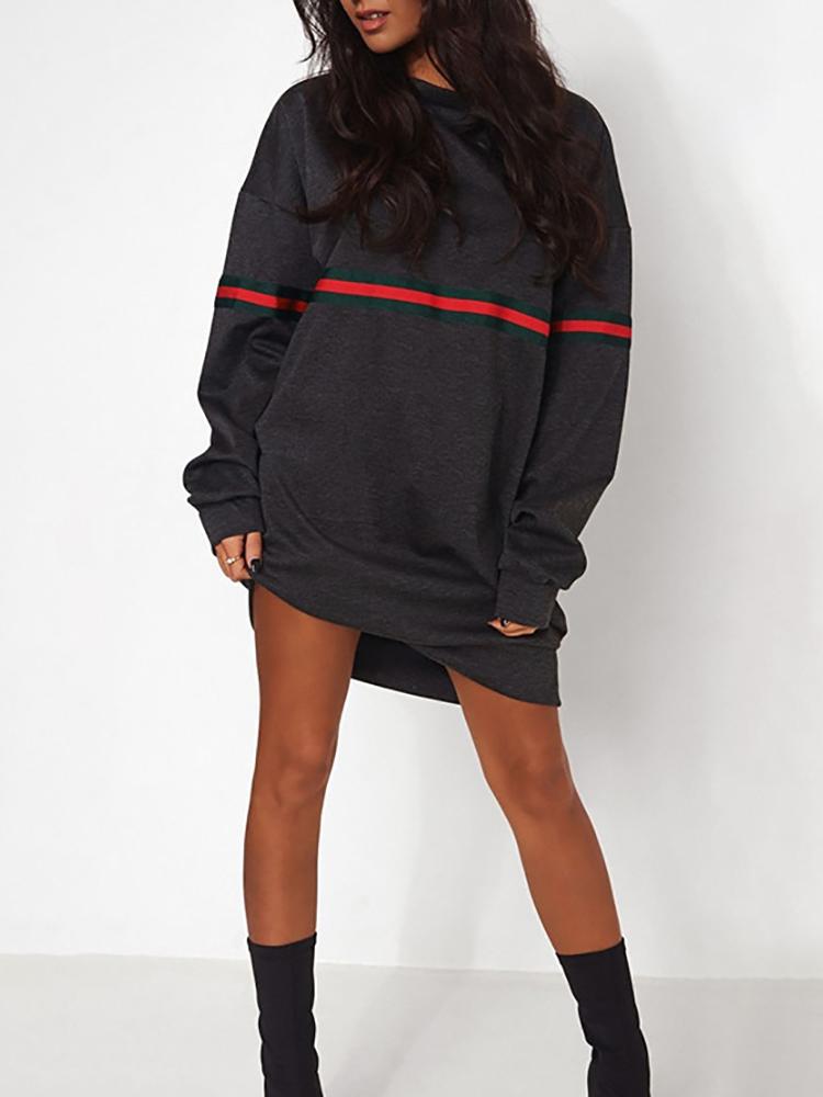 

Fashion Contrast Stripes Sweatshirt Casual Dress, Black