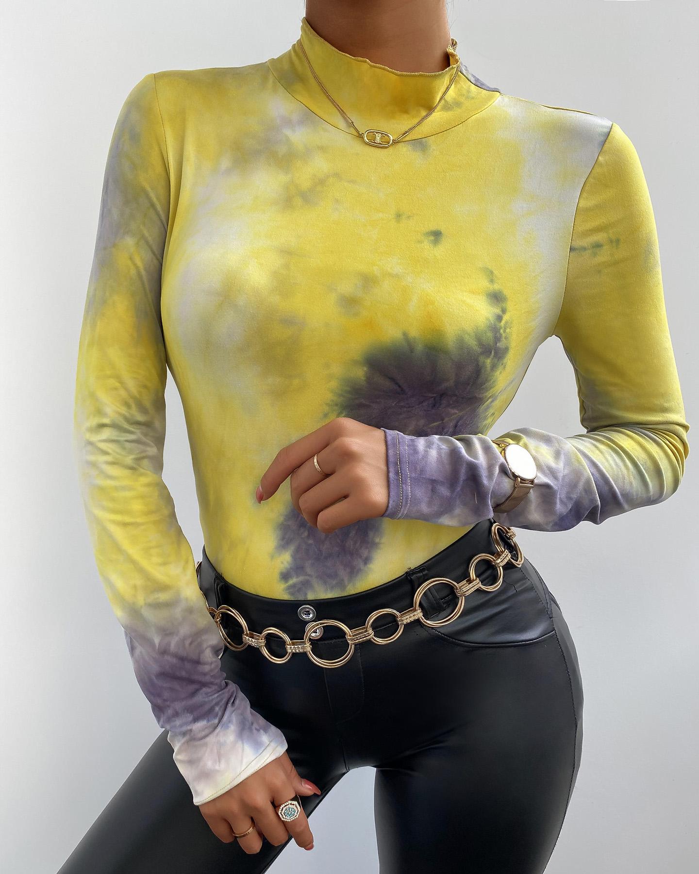 

Tie Dye Print Long Sleeve Top, Yellow