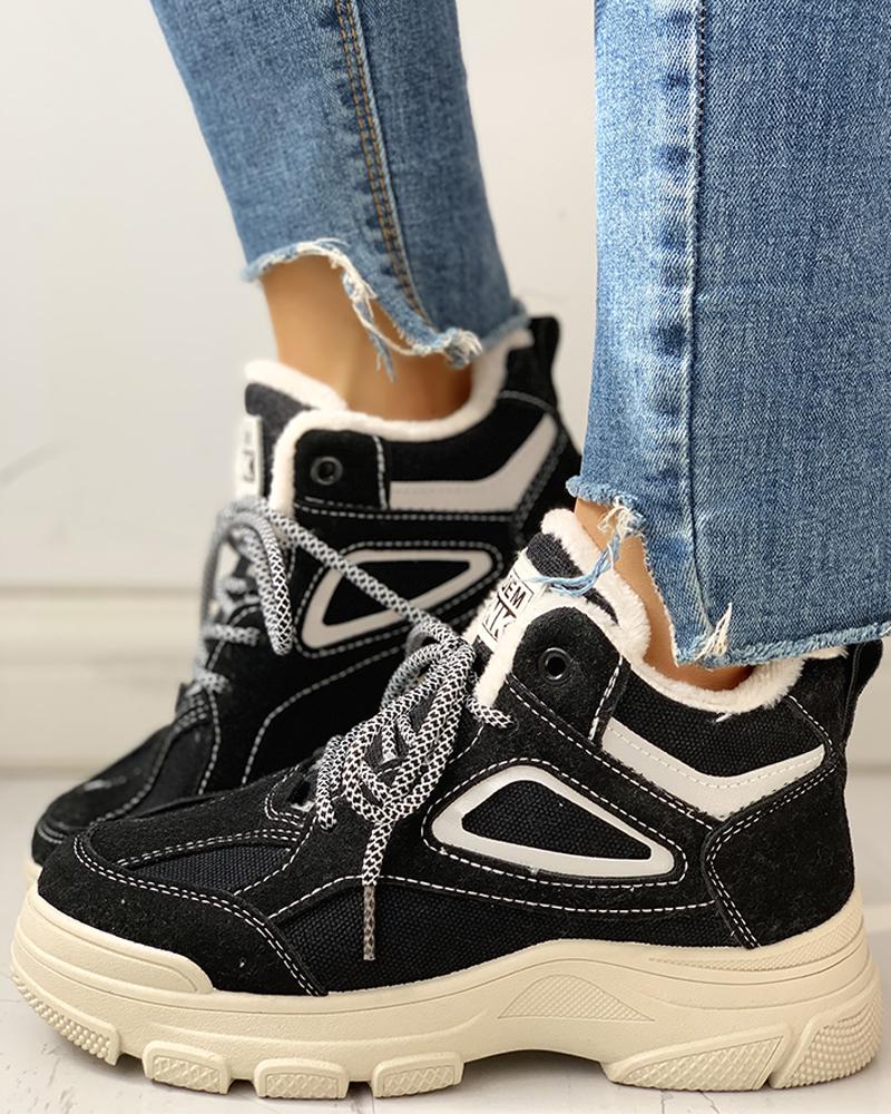 

Suede Eyelet Lace-Up Casual Boots, Black